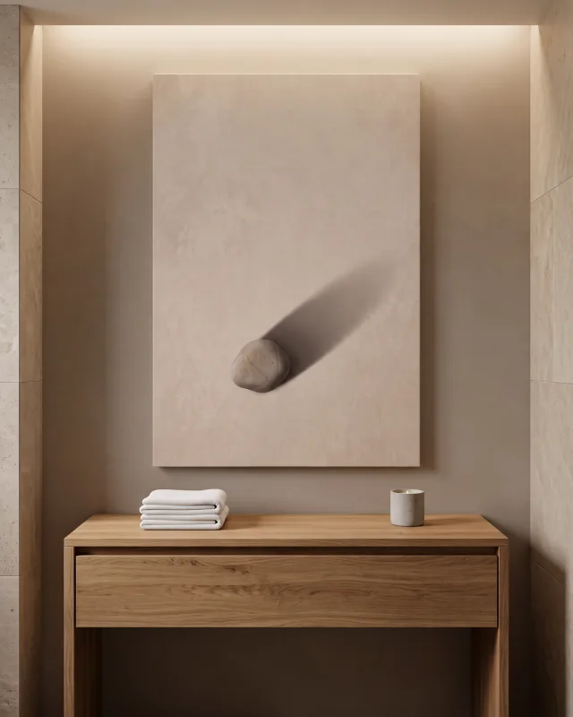 Leinwandbild – Ein Stein mit langer diagonaler Schattenlinie