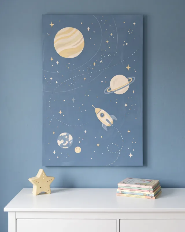 Leinwandbild – Planetenreise auf staubblauem Himmel
