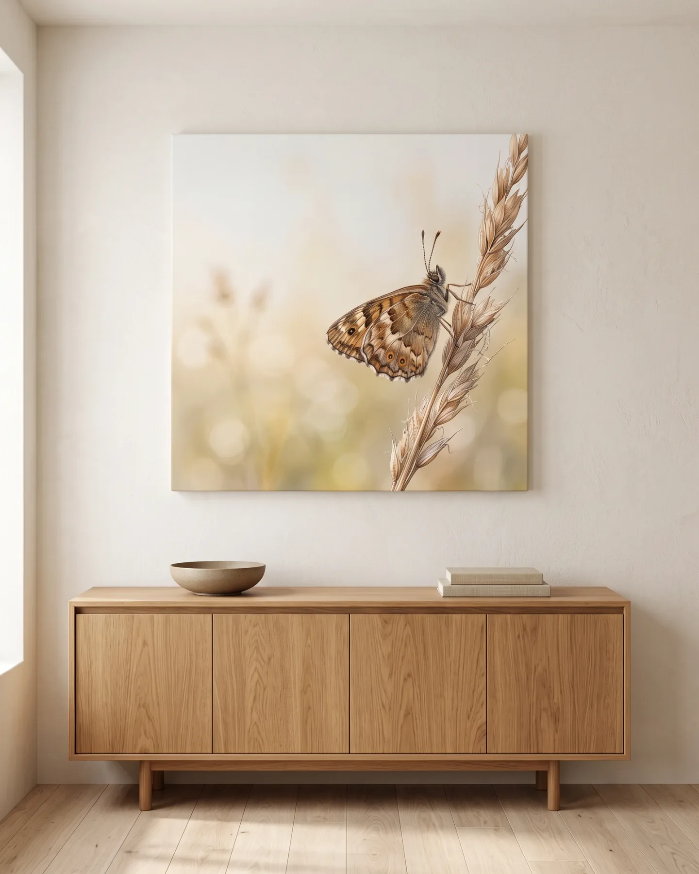 Leinwandbild – Schmetterling auf einer Ähre
