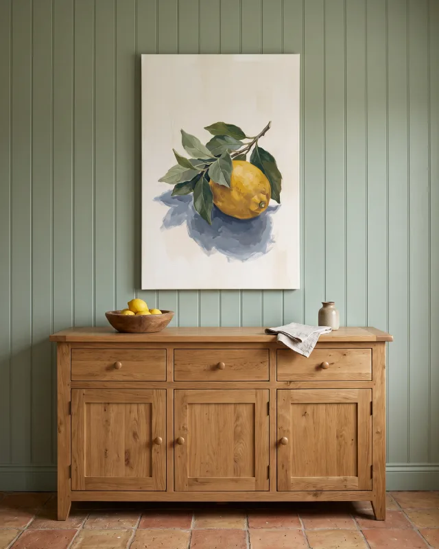 Canvas print – Large Lemon with Green Leaves