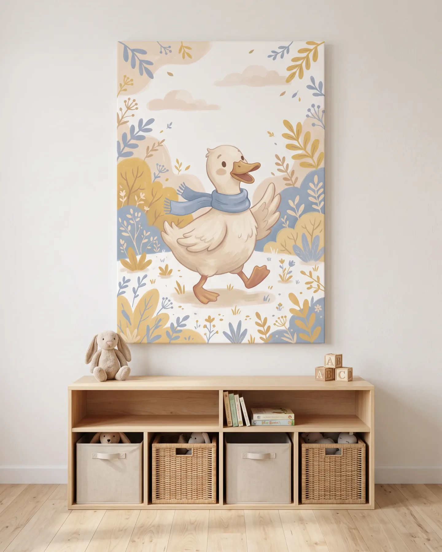 Canvas print – Cheerful Duck among Rounded Plants