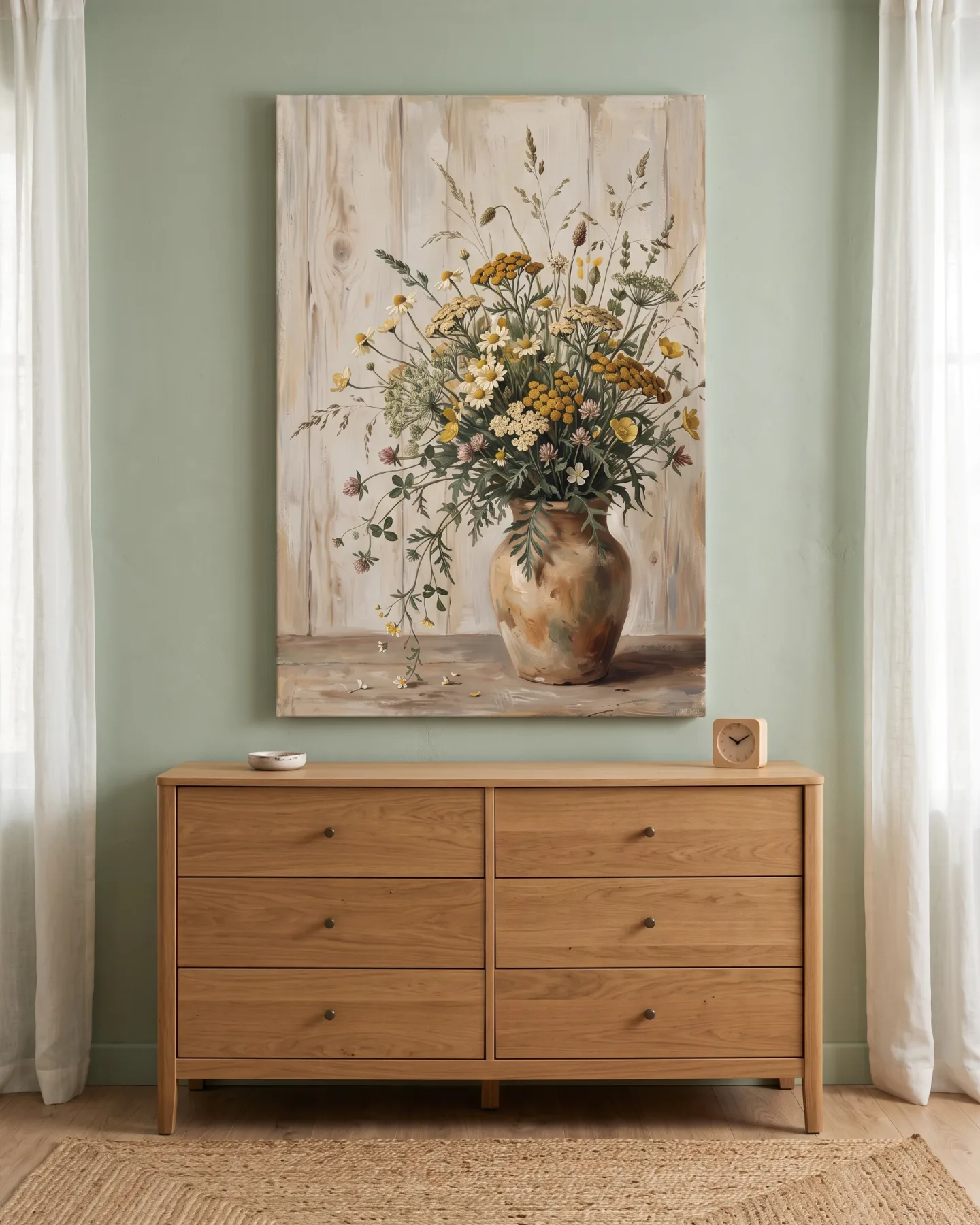 Leinwandbild – Wiesenstrauß mit gelben Blüten und Gräsern