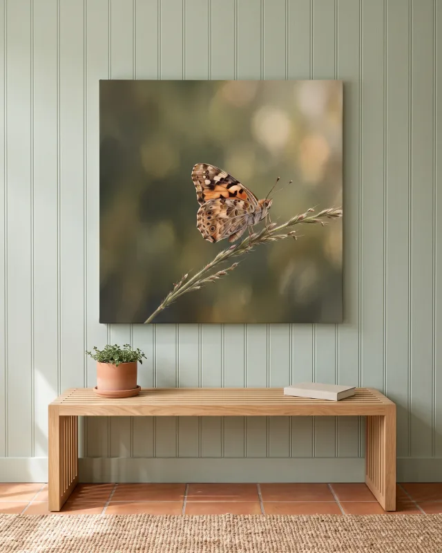 Leinwandbild – Schmetterling auf einem Grashalm