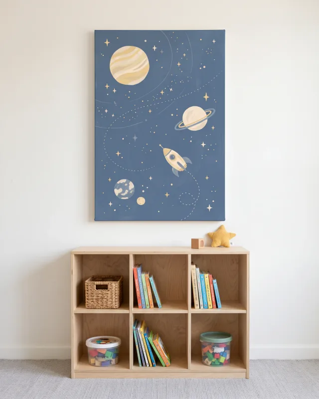 Leinwandbild – Planetenreise auf staubblauem Himmel