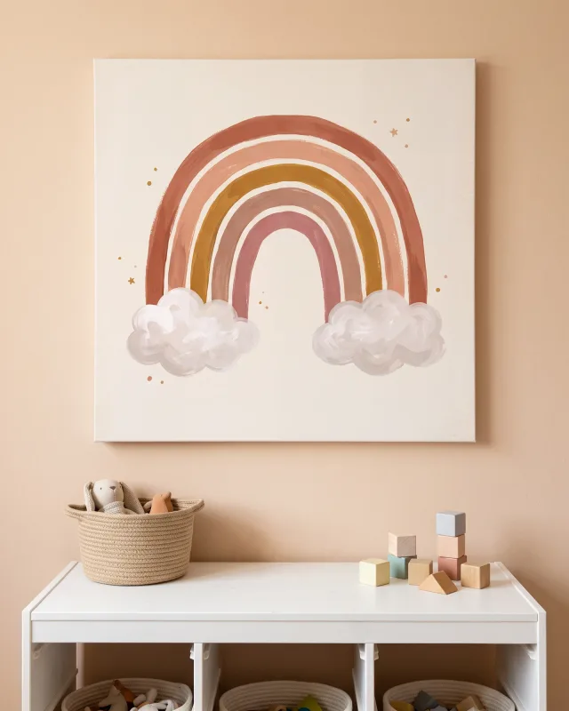 Leinwandbild – Regenbogen mit kleinen goldenen Sternen