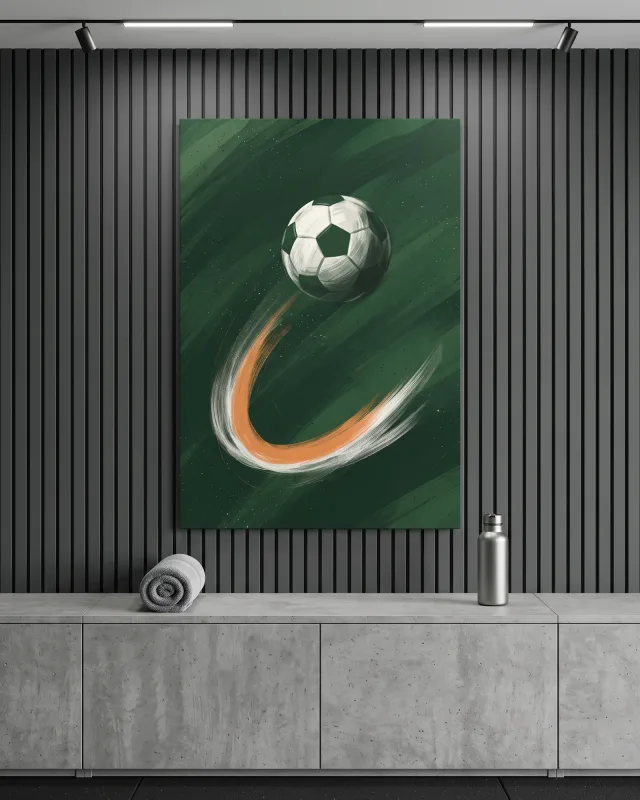 Leinwandbild – Fußball mit Bewegungsbahn