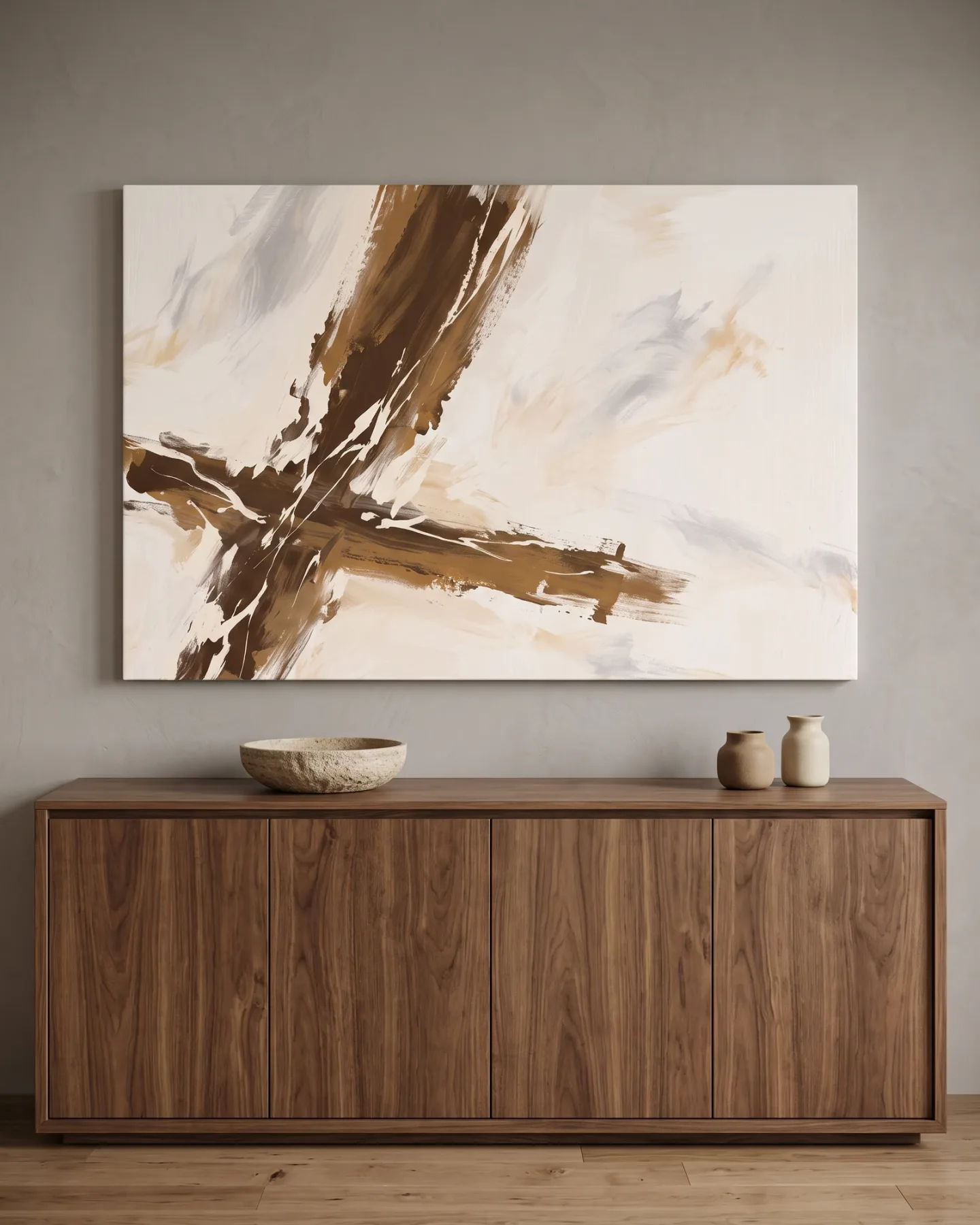 Leinwandbild – Abstrakte Pinselstriche in Beige und Braun
