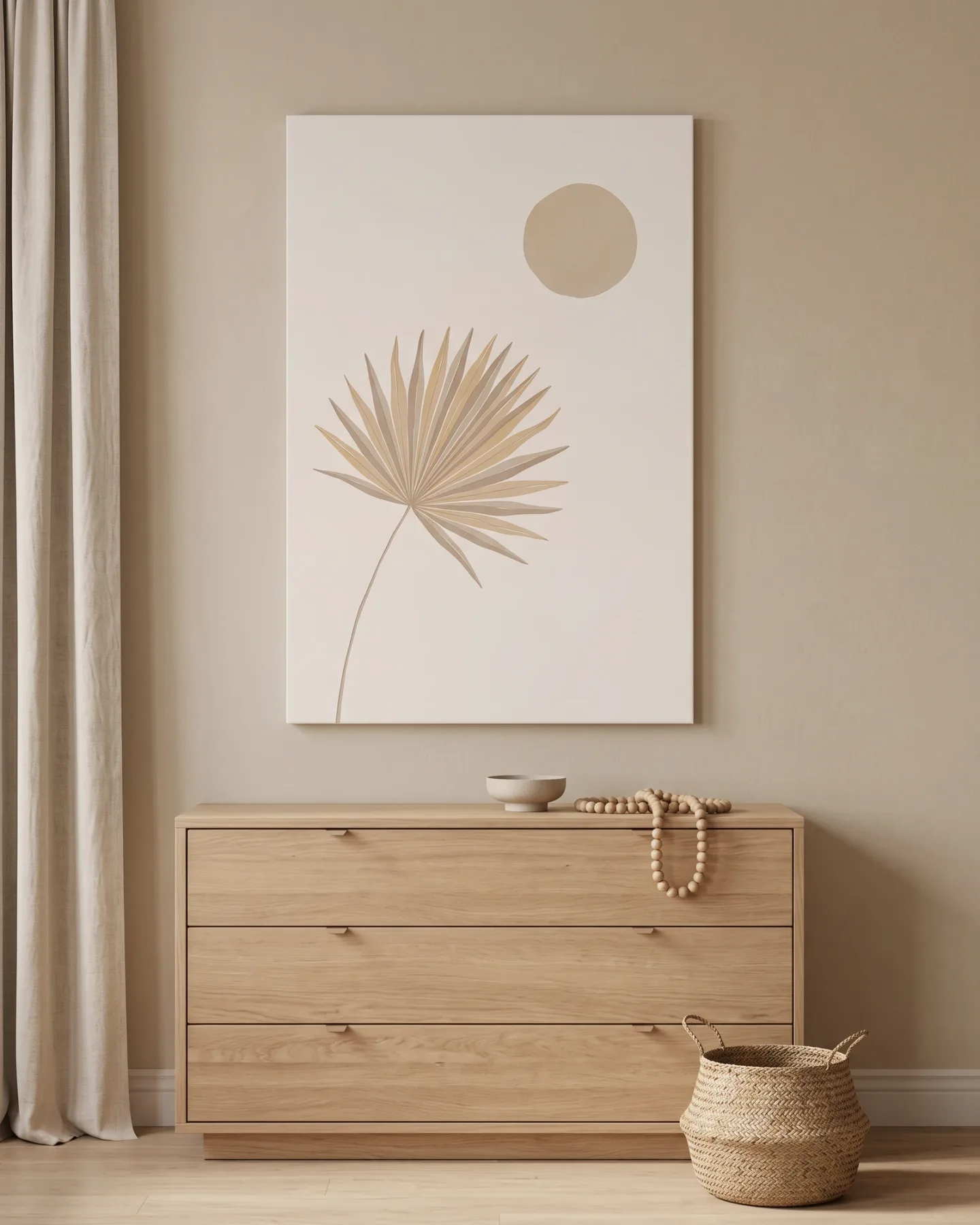 Leinwandbild – Fächerblatt und Kreis in Beige