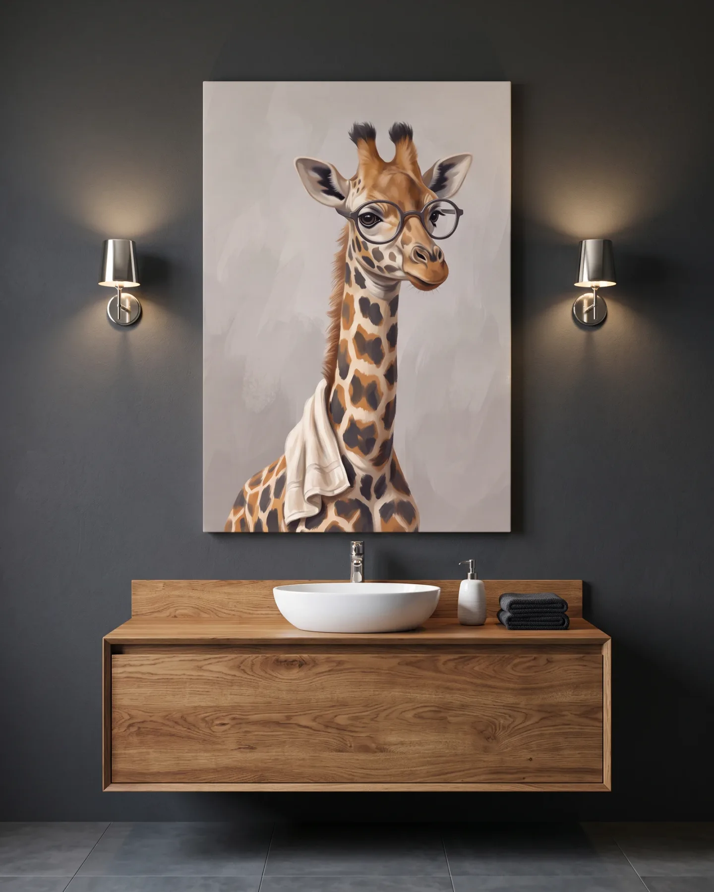 Leinwandbild – Giraffe mit runder Brille