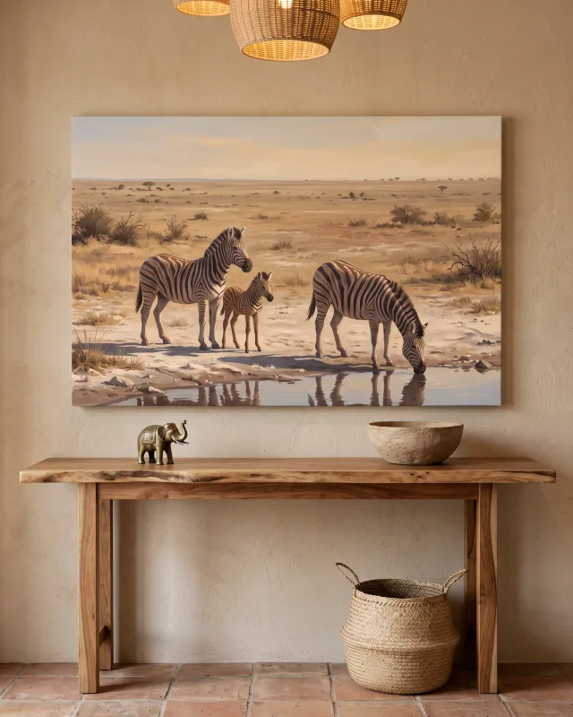 Leinwandbild – Zebras an der Wasserstelle