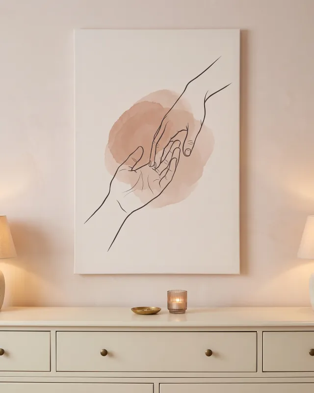 Leinwandbild – Berührende Hände in Linienkunst