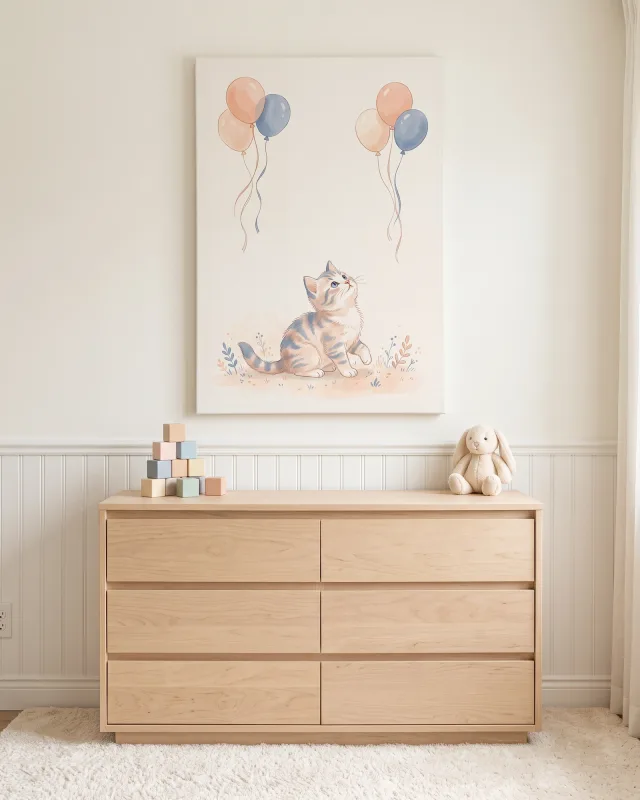 Leinwandbild – Kätzchen mit Luftballons