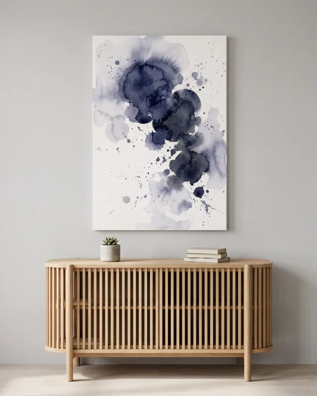 Leinwandbild – Diagonale Farbblüten in Indigo und Grau