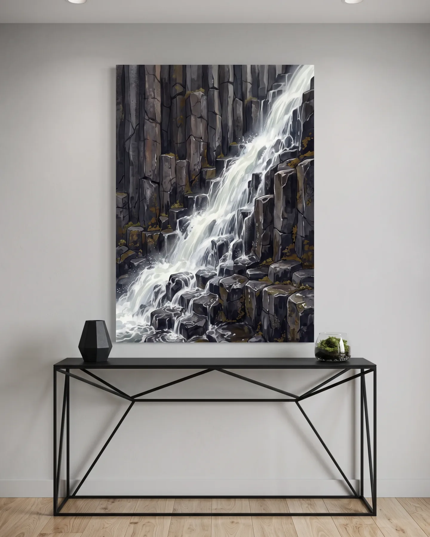 Leinwandbild – Wasserfall zwischen Basaltsäulen