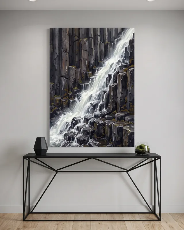Leinwandbild – Wasserfall zwischen Basaltsäulen