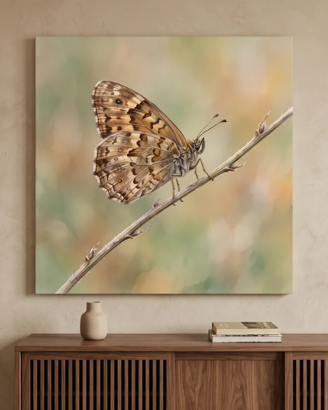 Leinwandbild – Schmetterling auf einem Zweig