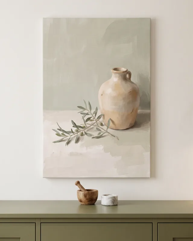 Canvas print – Pale Ceramic Jug with a Green Branch