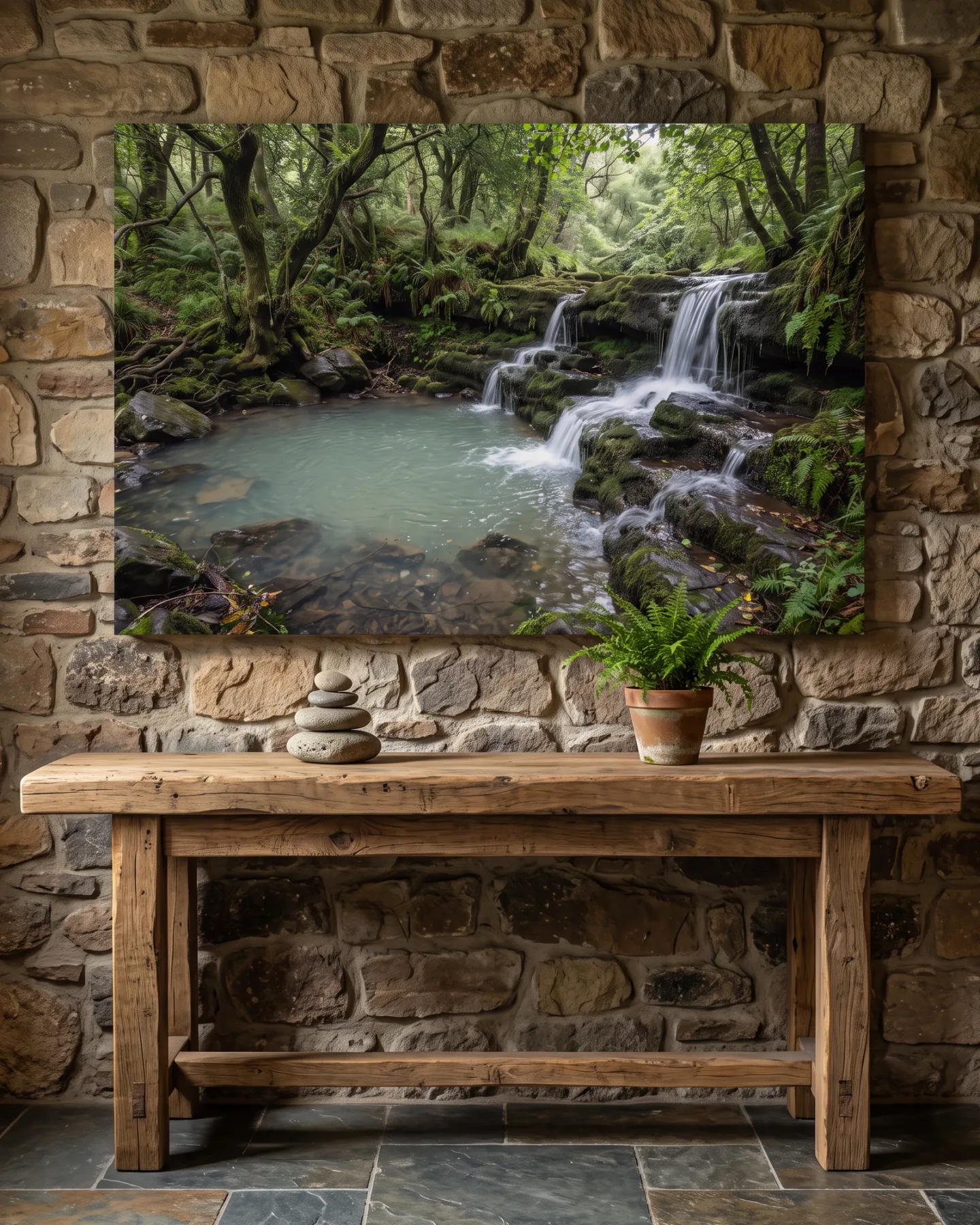 Canvas print – Waterfall in a Green Forest