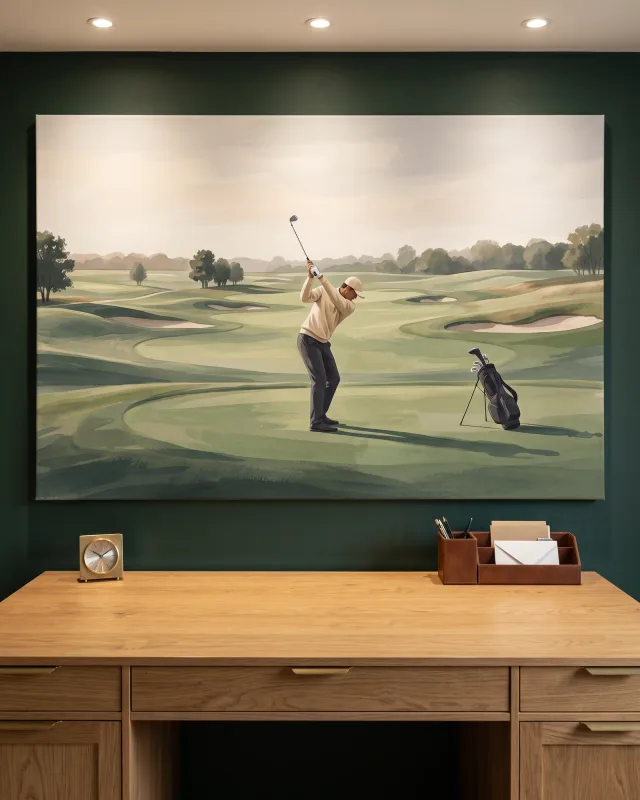 Leinwandbild – Golfer auf dem weiten Grün