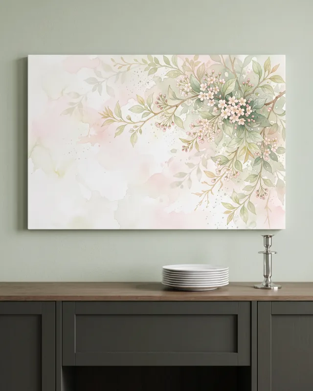 Leinwandbild – Rosa-weiße Blütenzweige von rechts oben