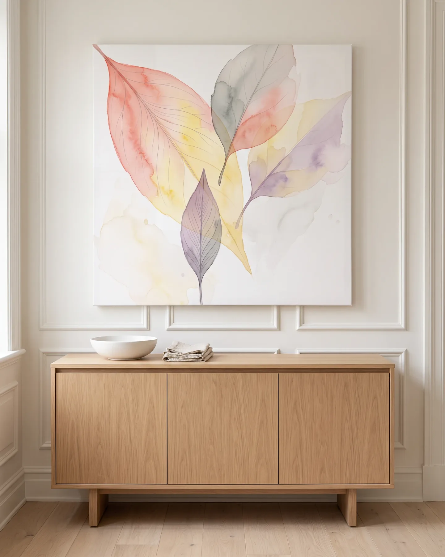 Leinwandbild – Pastellfarbene Aquarellblätter