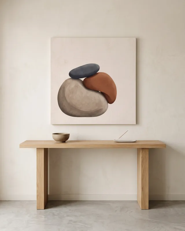 Leinwandbild – Steinbalance in Beige, Terrakotta und Schiefergrau