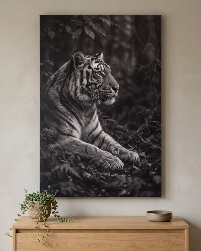 Leinwandbild – Ruhender Tiger im Wald