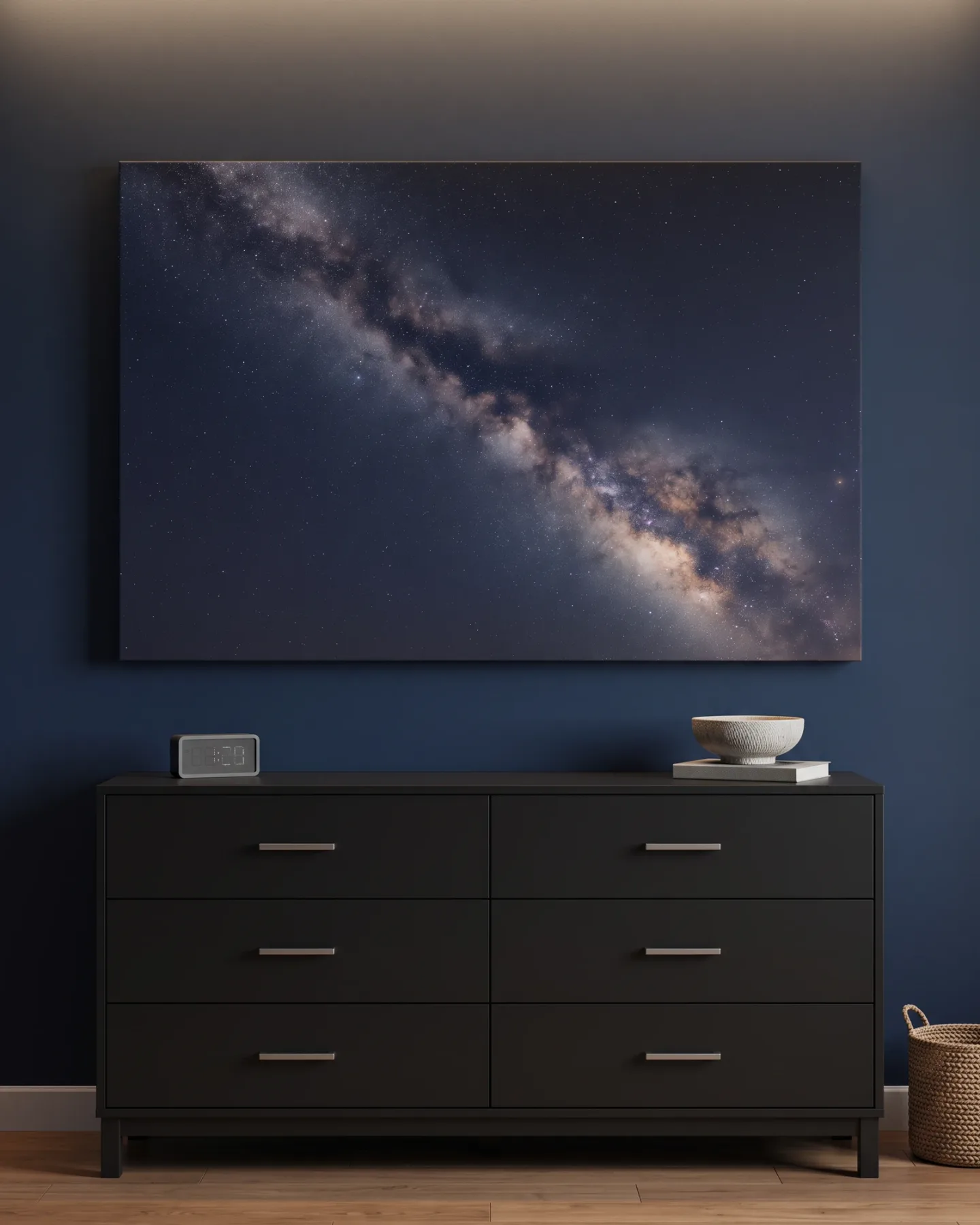 Leinwandbild – Warme Sternenwolken im dunklen All