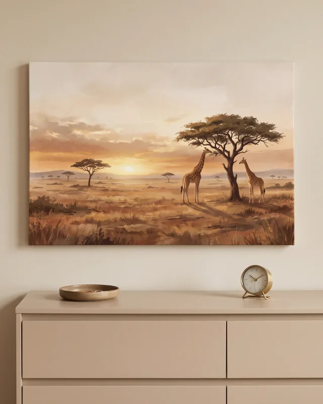 Leinwandbild – Zwei Giraffen an der Schirmakazie