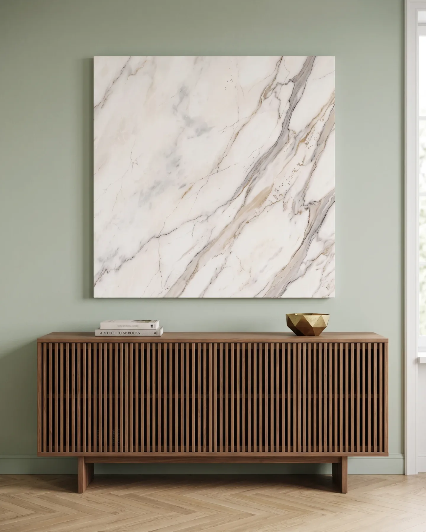 Leinwandbild – Cremefarbene Marmoroptik mit dunklen Adern