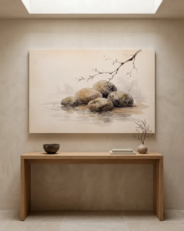 Canvas print – Five River Stones in Quiet Ripples