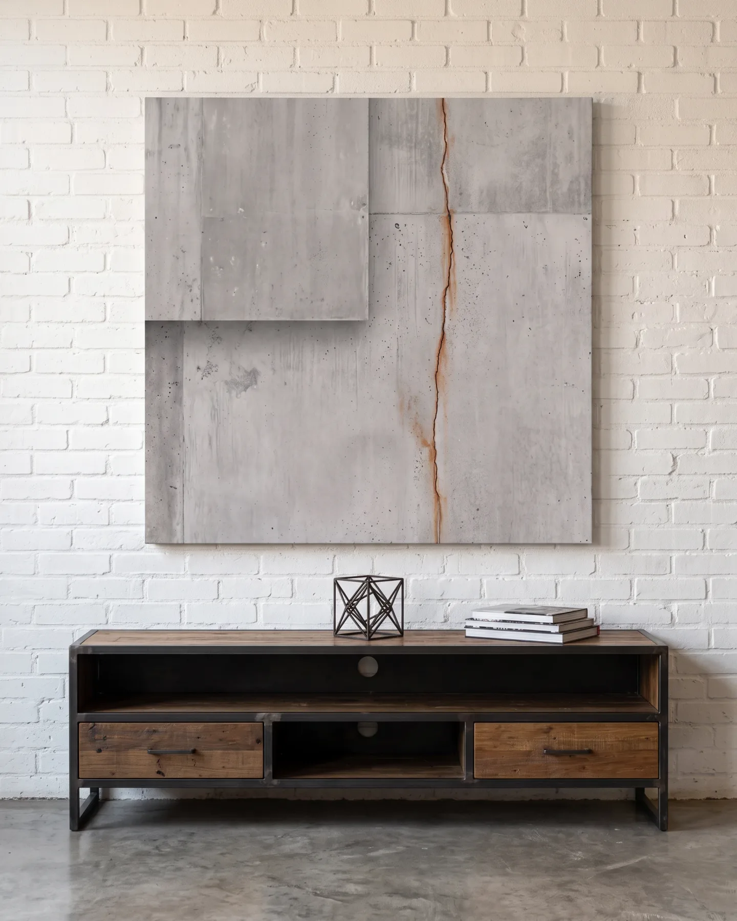 Leinwandbild – Graue Betonoptik mit rostfarbener Fuge