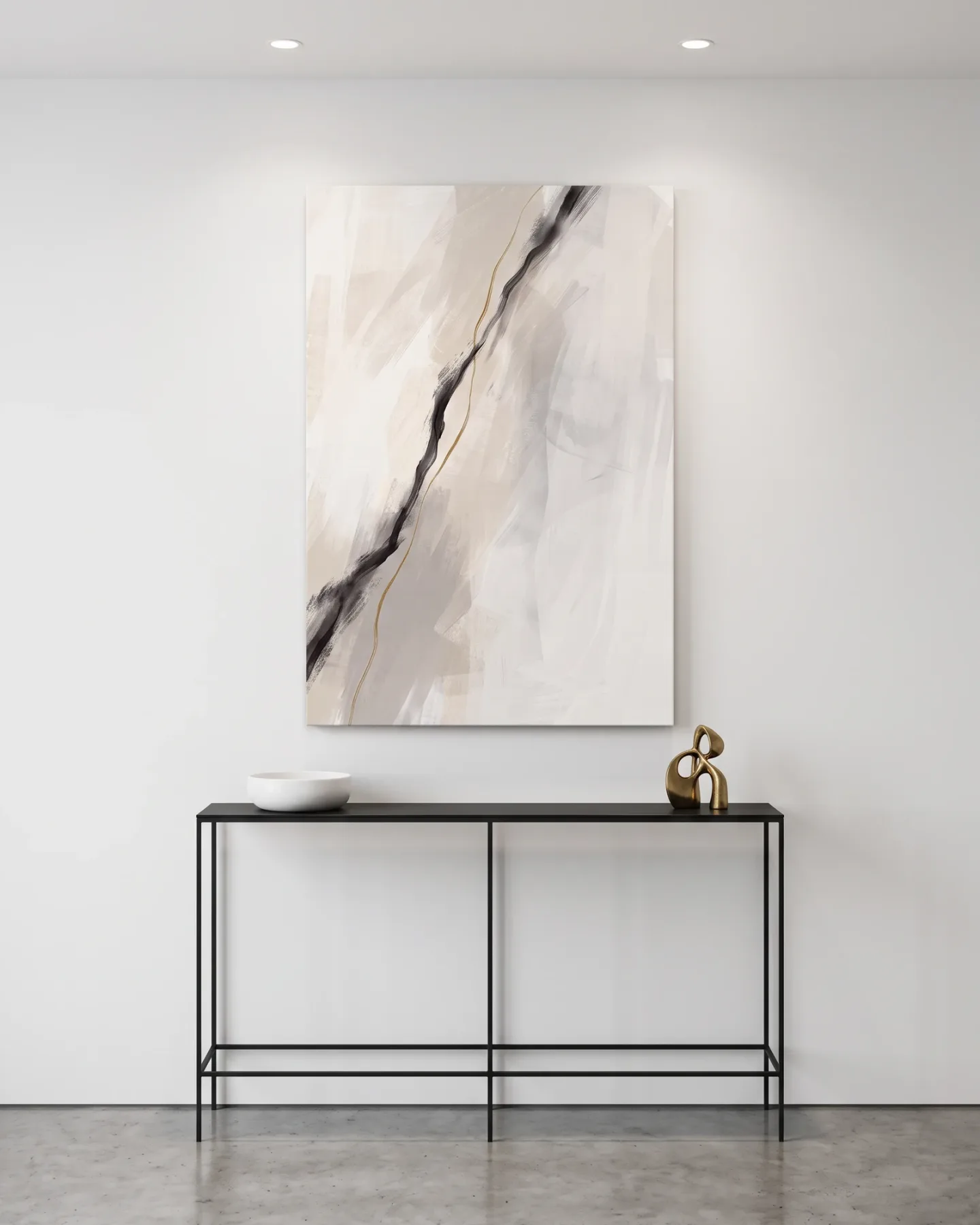 Leinwandbild – Abstrakter Pinselstrich in Creme und Gold