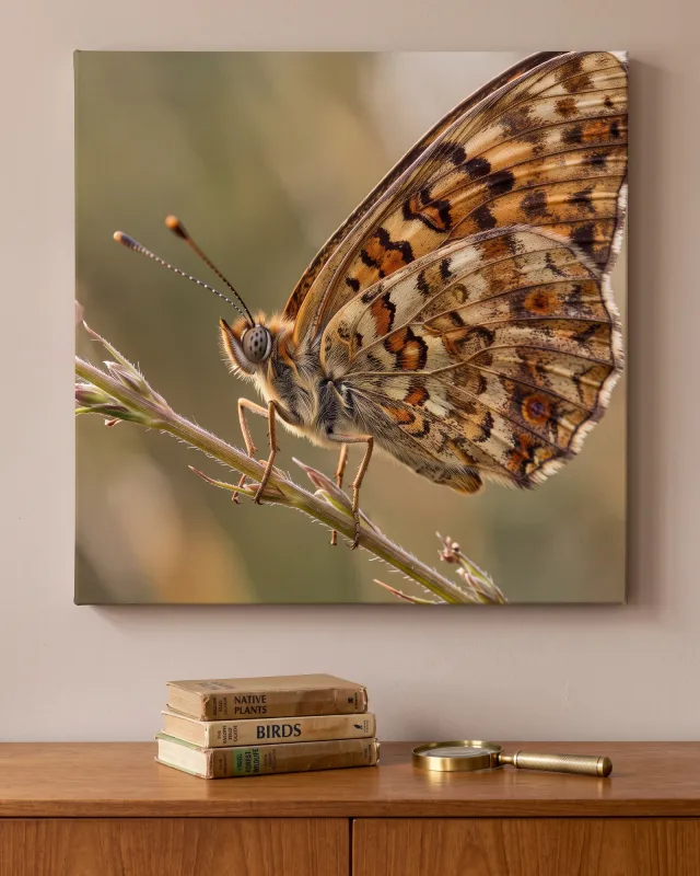 Leinwandbild – Schmetterling auf einem Grashalm