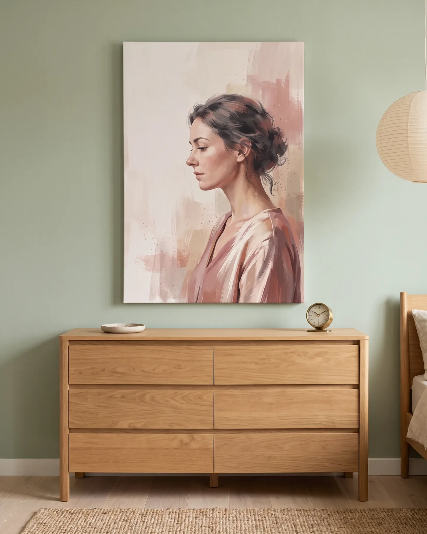 Leinwandbild – Frauenprofil in Rosé und Terrakotta