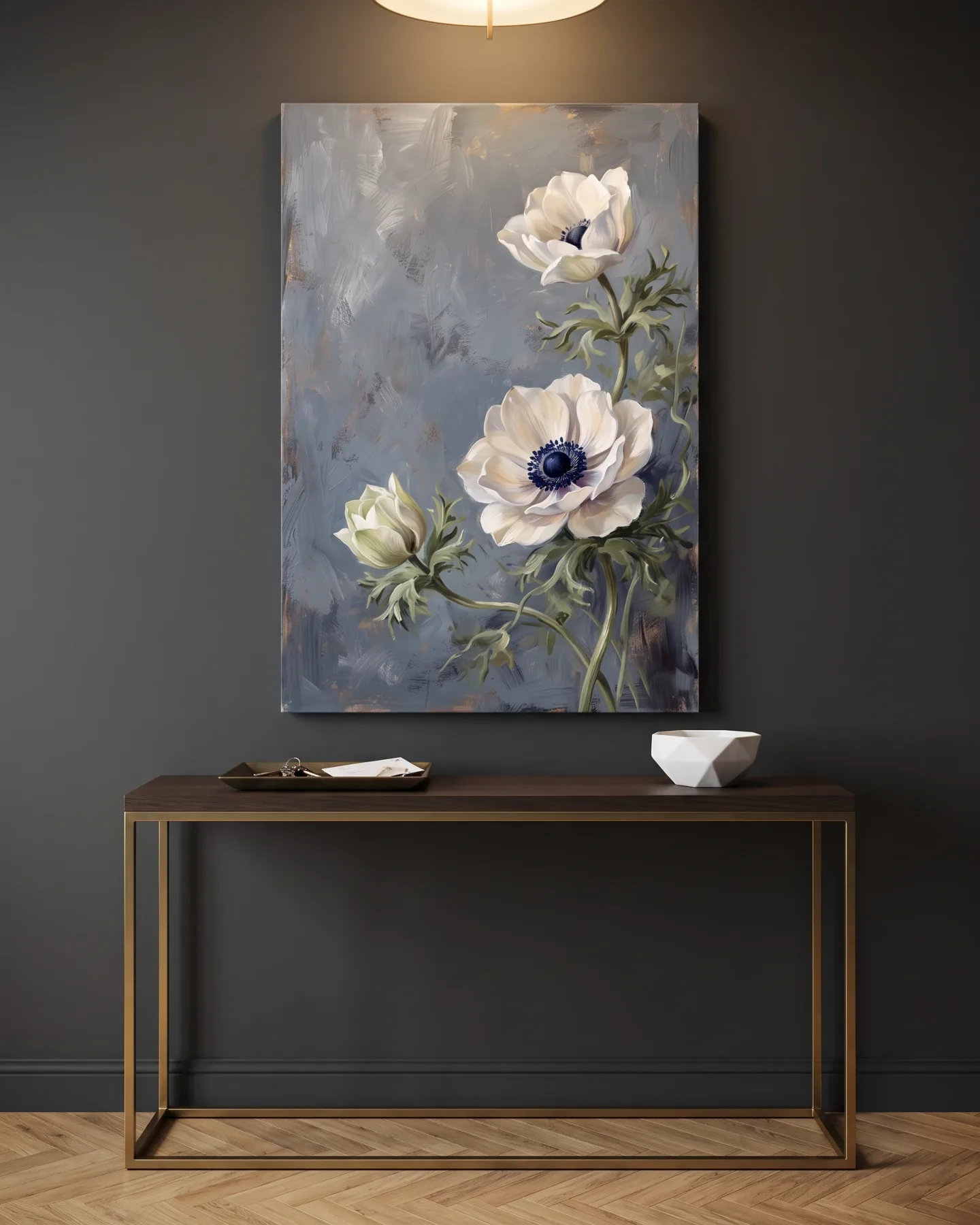 Leinwandbild – Anemonen im diagonalen Blütenbogen