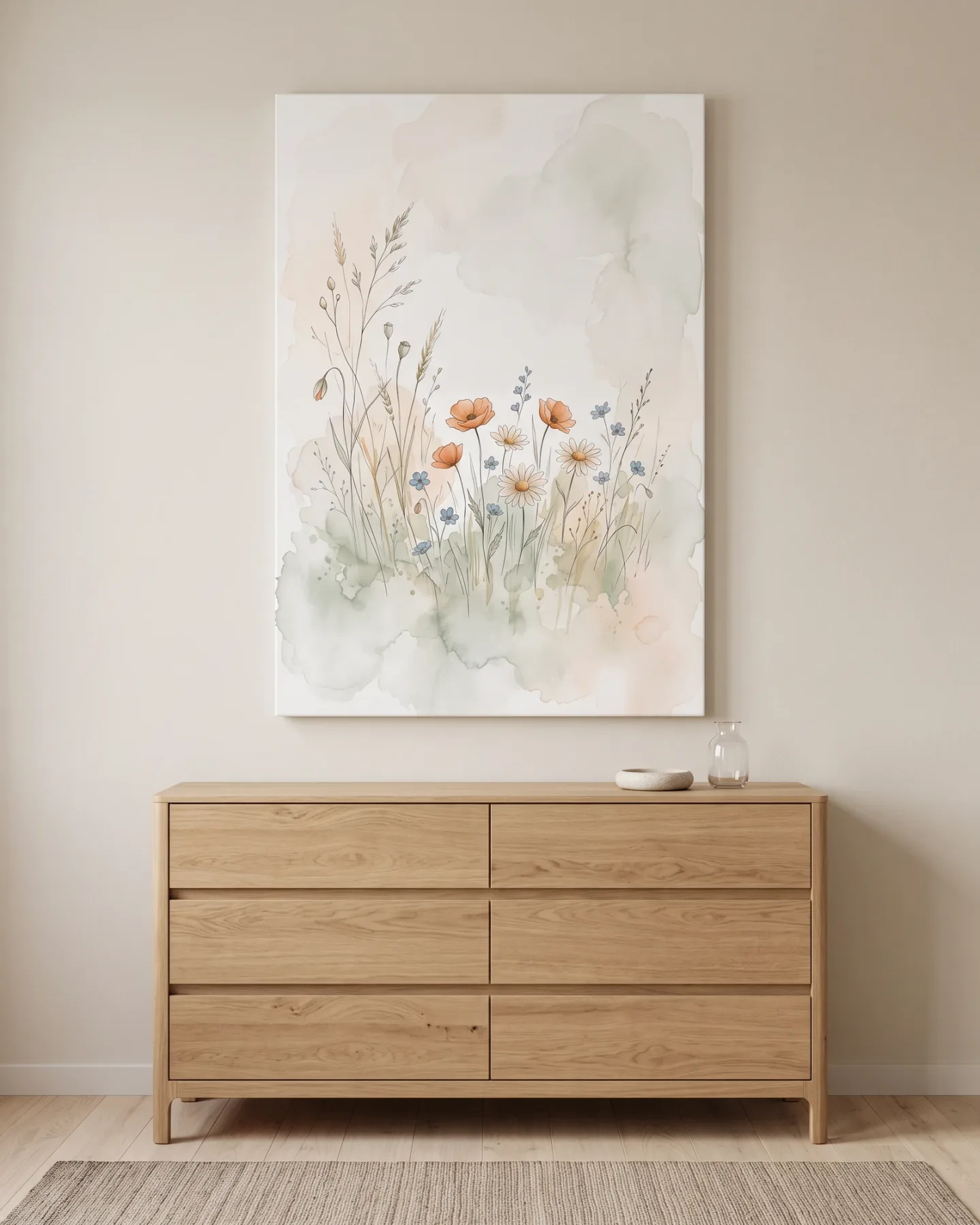 Leinwandbild – Blumenwiese in zarter Aquarelloptik