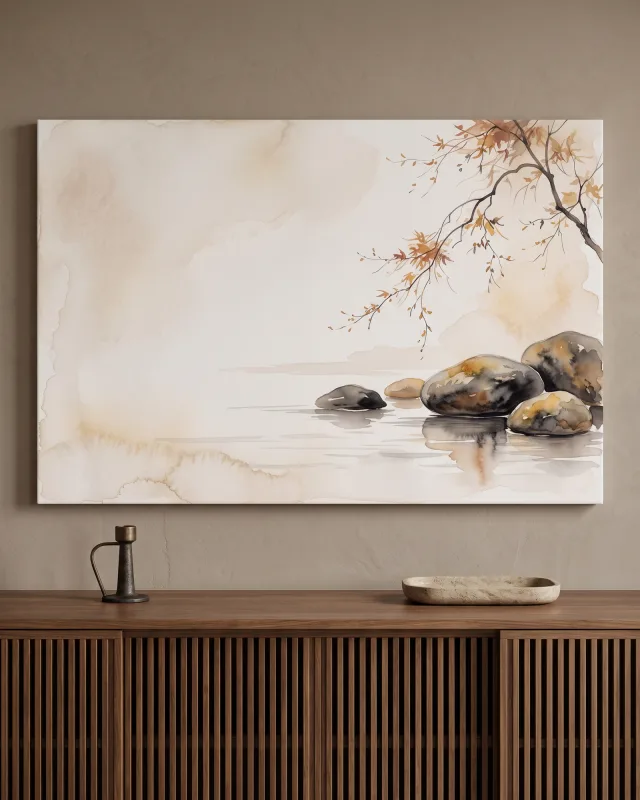 Canvas print – River Stones and an Autumn Branch