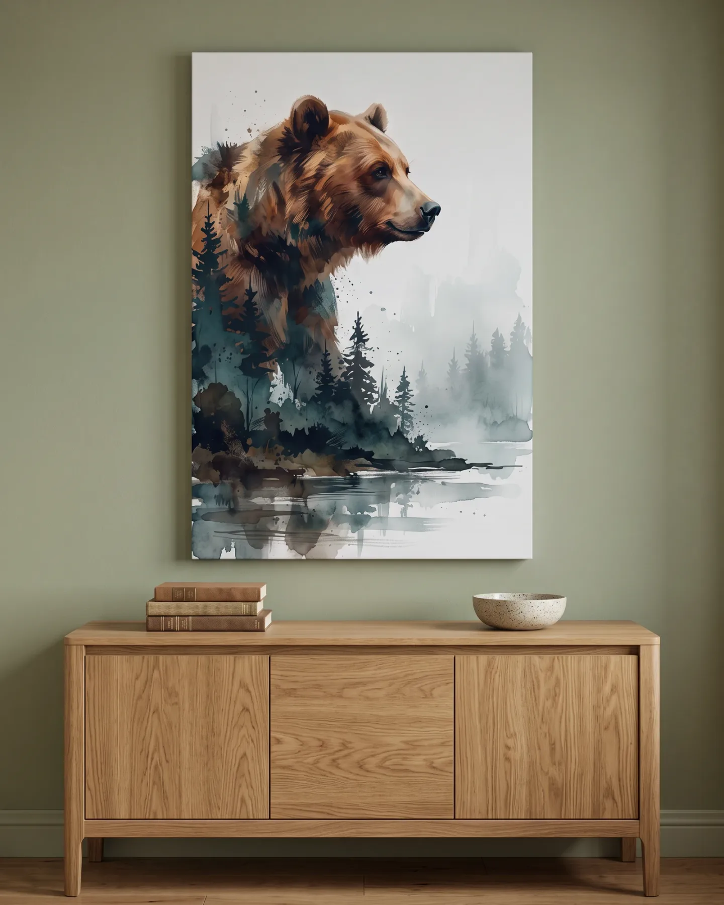 Leinwandbild – Bär im nebligen Wald