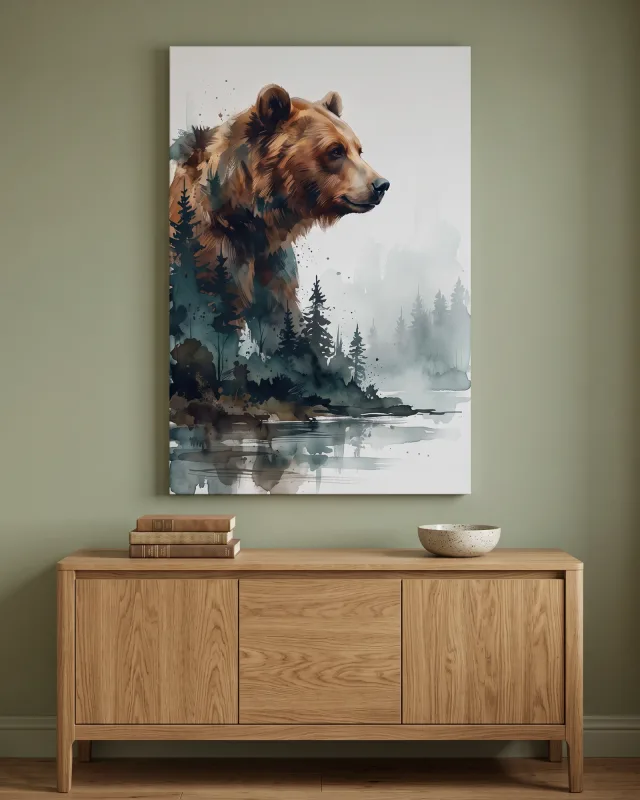 Leinwandbild – Bär im nebligen Wald