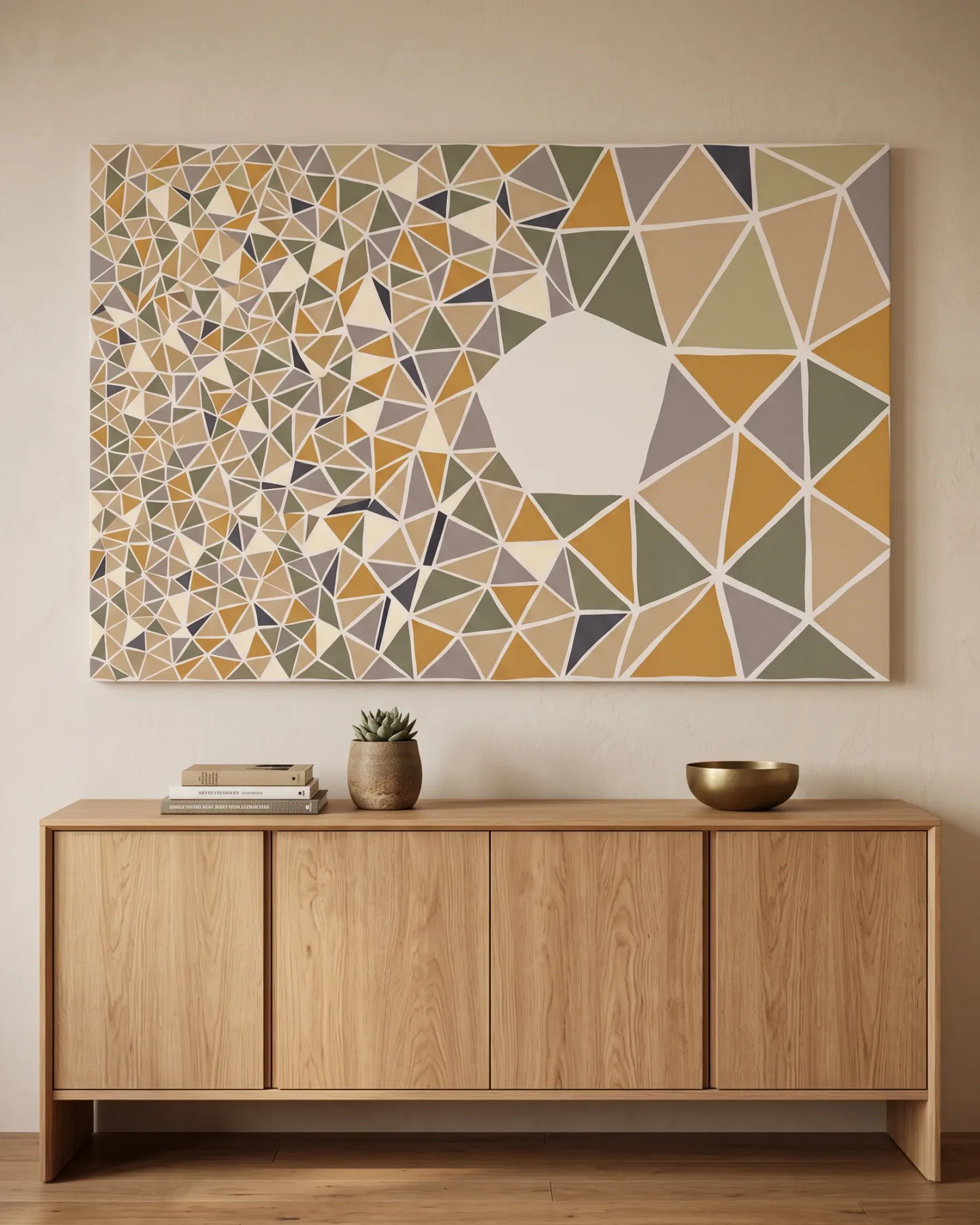 Leinwandbild – Geometrisches Dreiecksmuster in Beige und Ocker