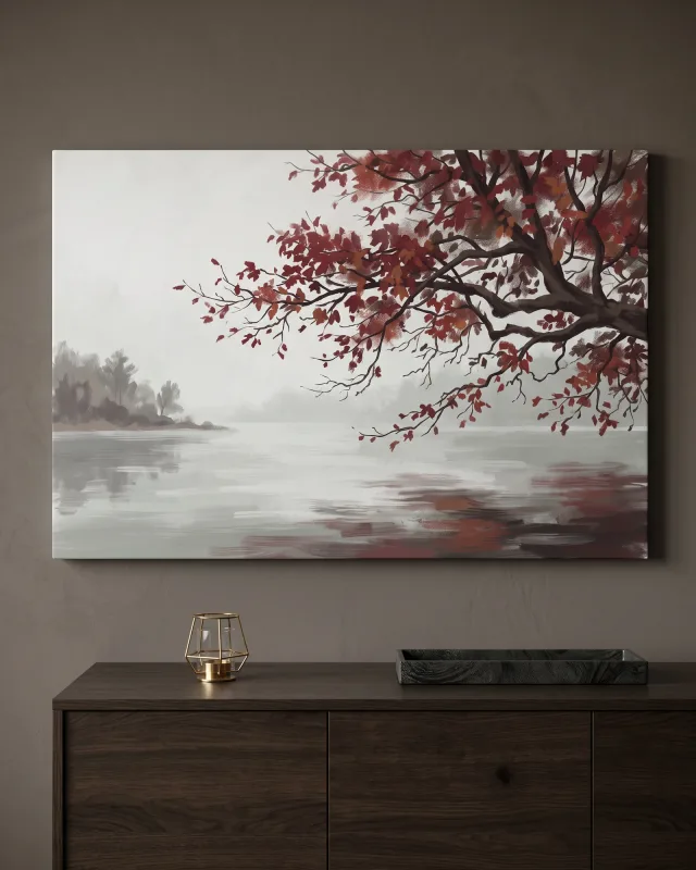 Canvas print – Autumn Tree Over a Quiet Lake