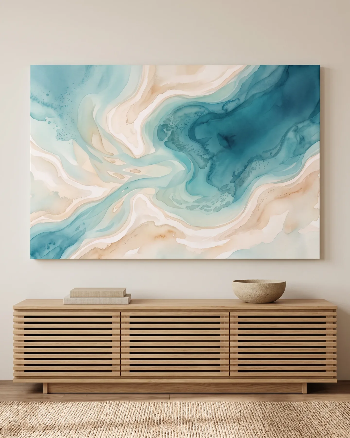 Leinwandbild – Diagonale Wasserformen in Aqua und Sand