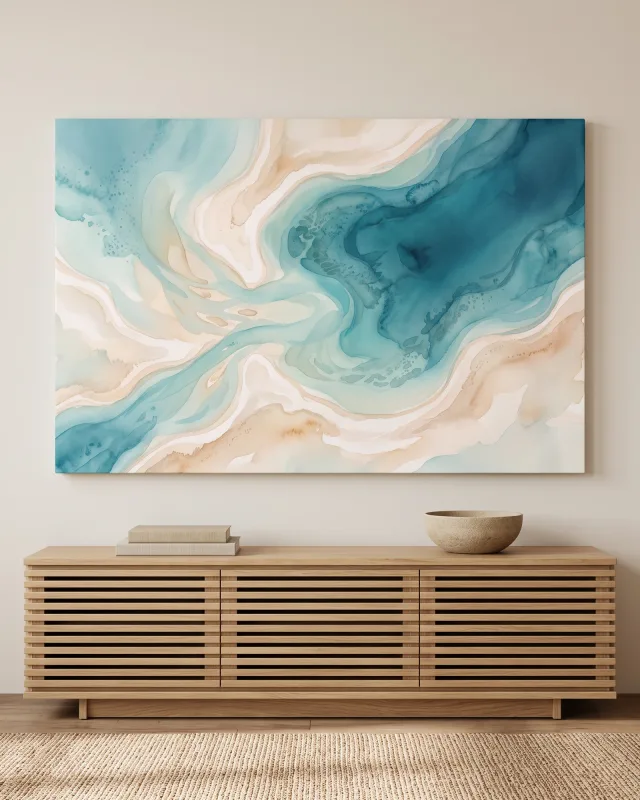 Canvas print – Diagonal Water Forms in Aqua and Sand