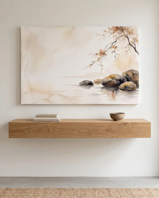 Canvas print – River Stones and an Autumn Branch