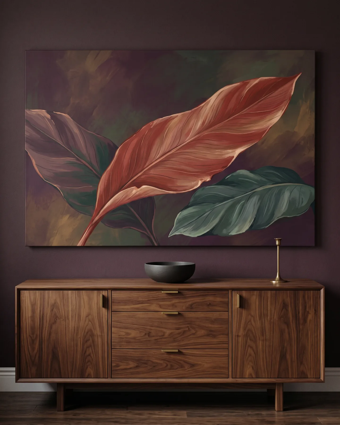Canvas print – Botanical Leaves in Red and Green
