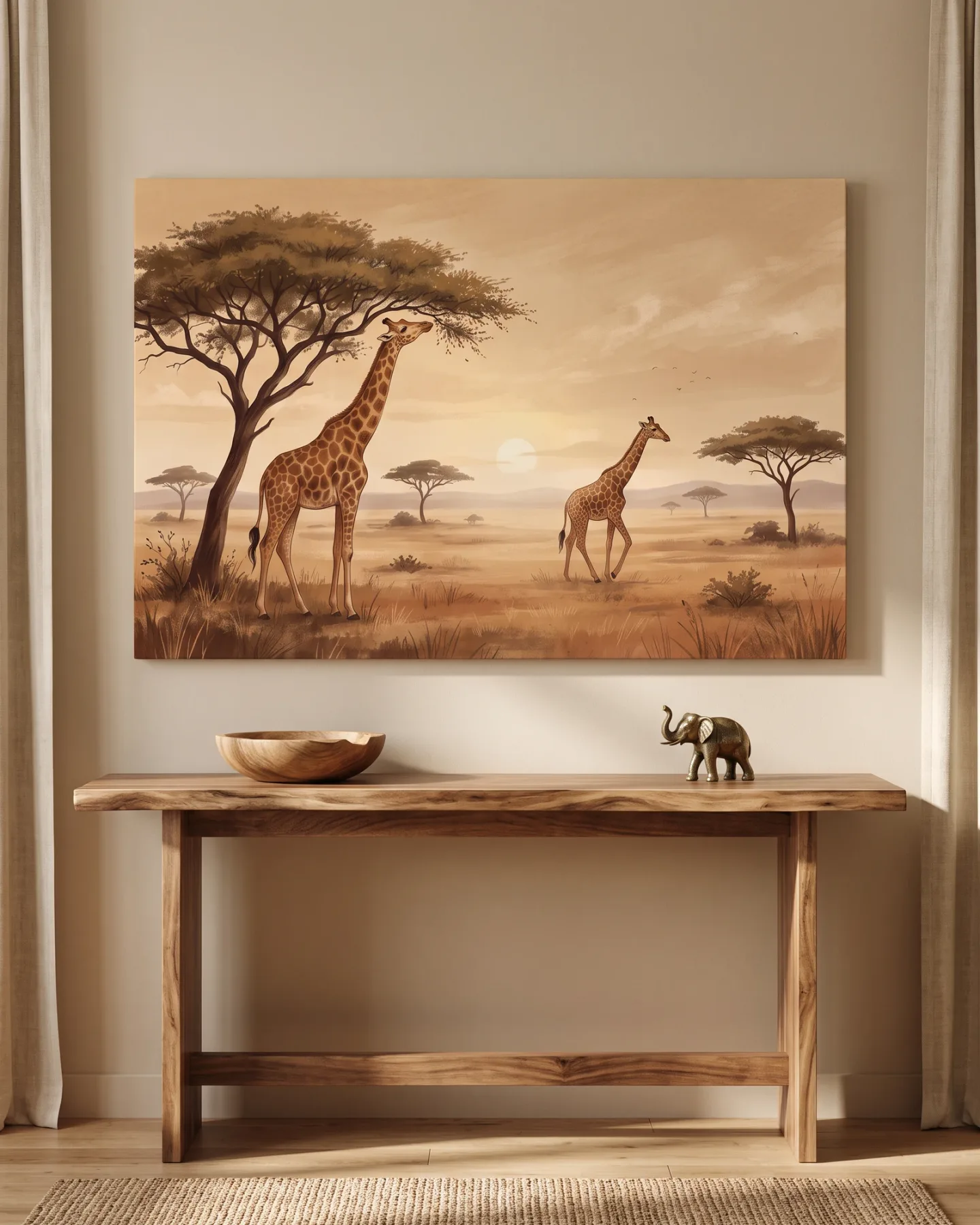 Leinwandbild – Giraffen unter goldener Savannensonne