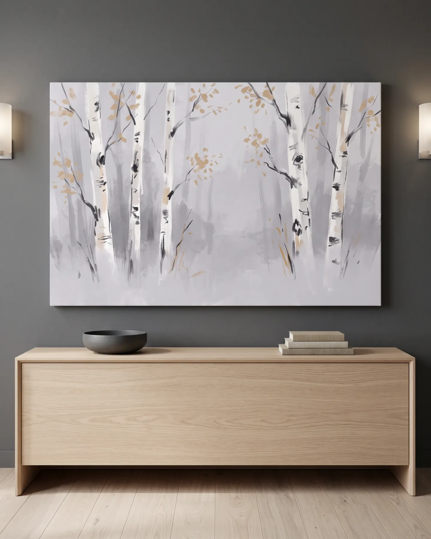 Canvas print – Birch Trees in a Misty Woodland