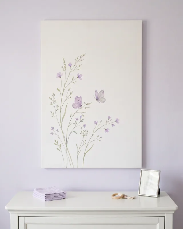 Leinwandbild – Schmetterlinge an violetten Blüten