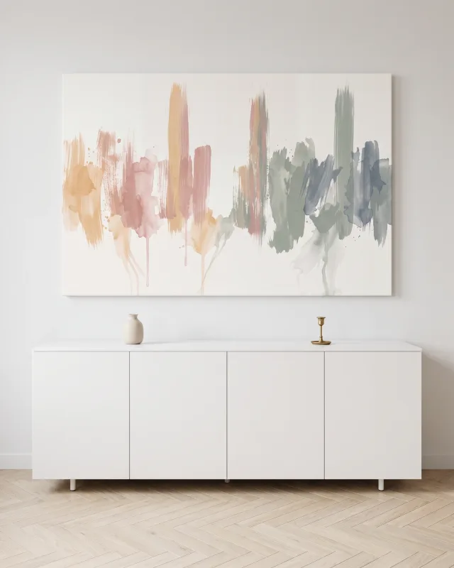 Leinwandbild – Abstrakte Aquarell-Pinselstriche in Pastellfarben